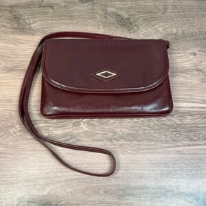 Vintage Nordstrom Leather Crossbody Envelope Purse Bag Burgundy Made in Italy